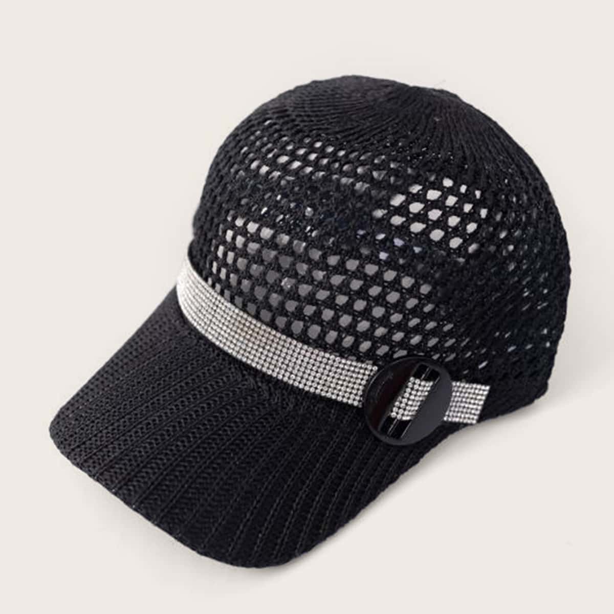 

Rhinestone Engraved Hollow Out Baseball Cap, Black