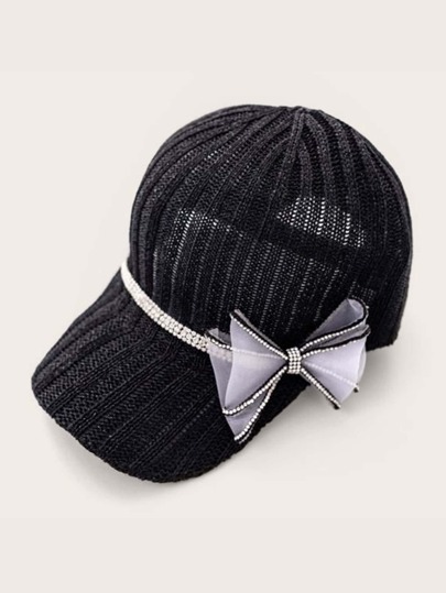 Rhinestone Engraved Bow Decor Baseball Cap