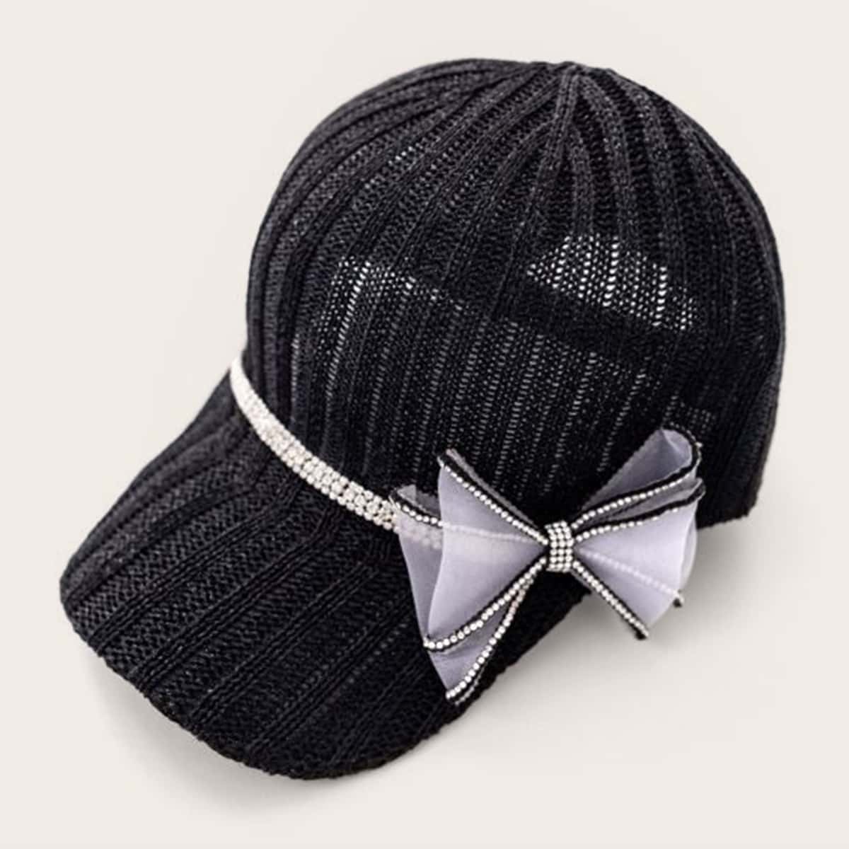 

Rhinestone Engraved Bow Decor Baseball Cap, Black