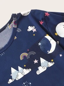 Cartoon Graphic PJ Set / Pajama Set & Eye Cover - Navy Blue - View 3