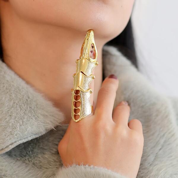 

1pc Full Finger Joint Articulated Armour Ring, Gold