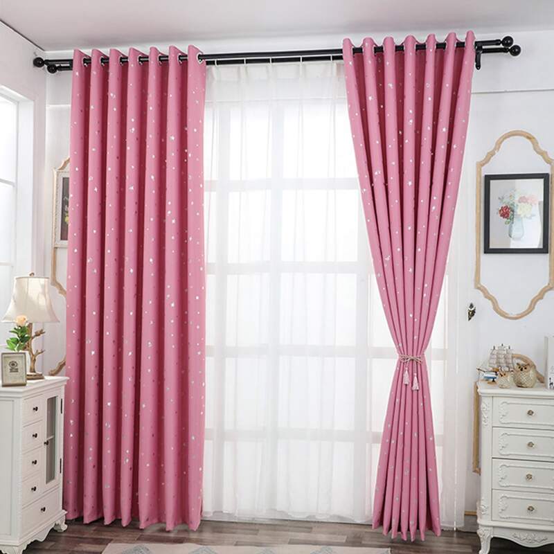 

1pc Star Print Eyelet Curtain, Pink