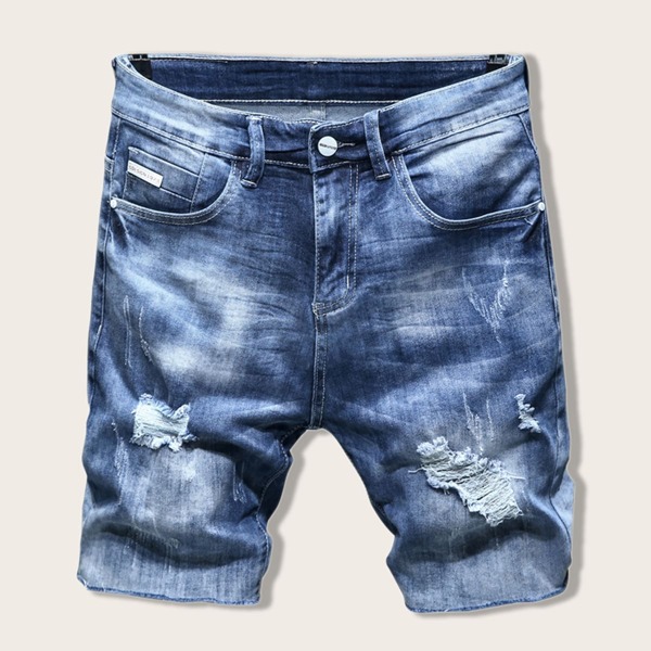 

Men Raw Hem Ripped Denim Shorts, Blue