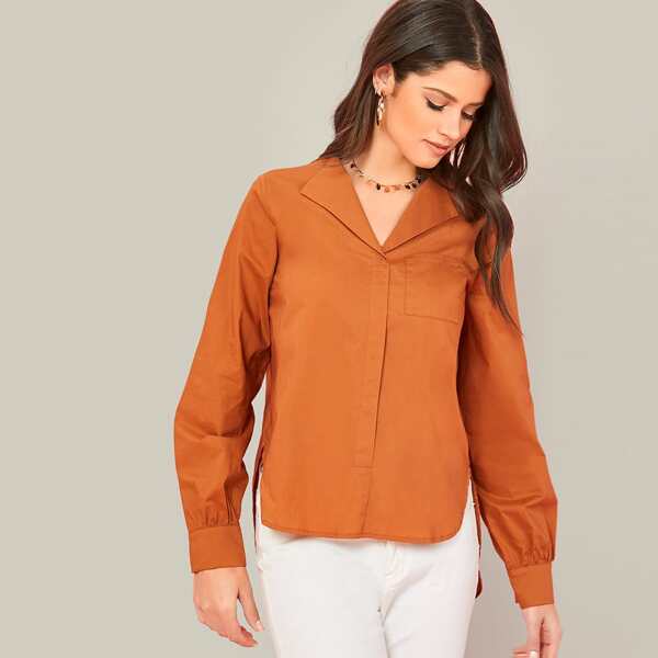 

Collared Pocket Front Blouse, Orange