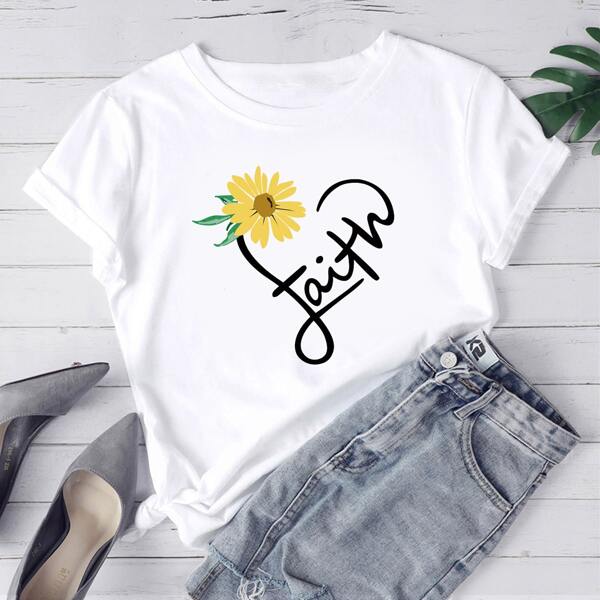 

Sunflower And Letter Print Tee, White