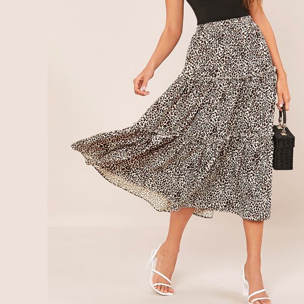 

Frill Trim Leopard Flounce Skirt, Multicolor