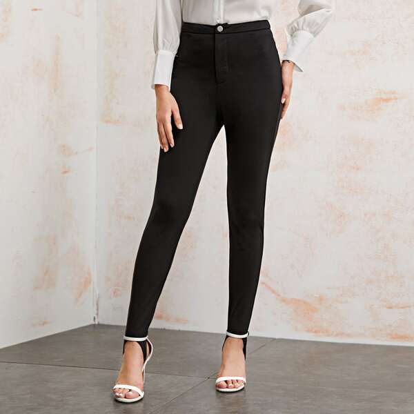 

High Waist Solid Stirrup Pants, Black