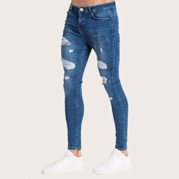 

Men Zip Fly Ripped Skinny Jeans, Blue