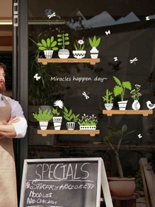 Potting & Slogan Graphic Wall Sticker, Self Adhesive Wall At Decal For Home Decor - Green - View 6