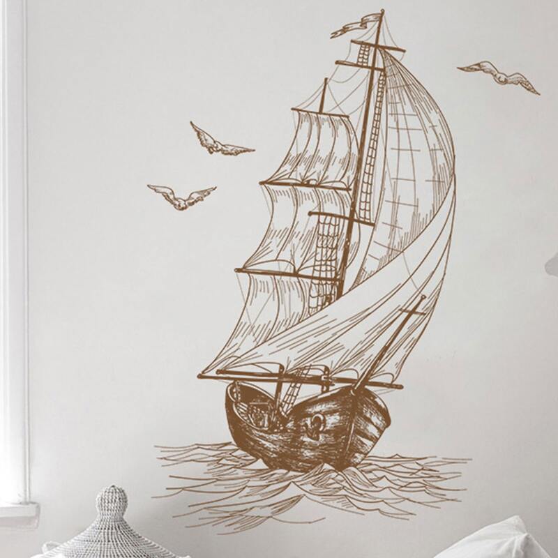 

Sailboat & Bird Print Wall Sticker, Coffee brown