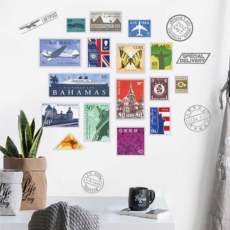 

1 Sheet Postage Stamp Design Wall Sticker, Multicolor