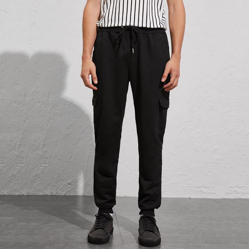 

Guys Flap Pockets Drawstring Sweatpants, Black