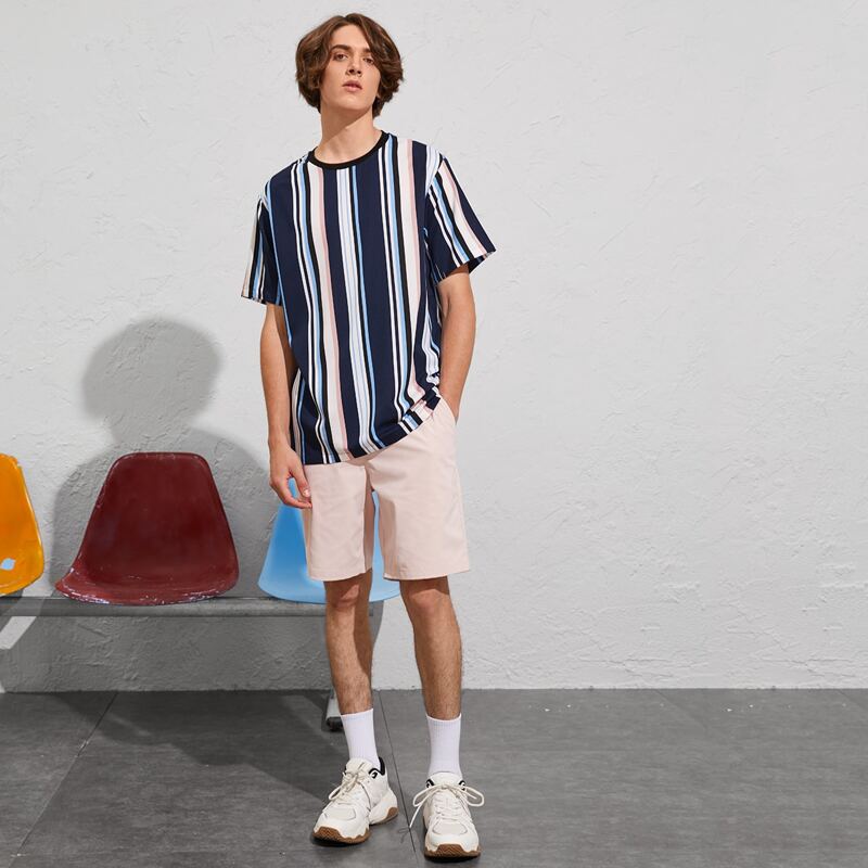 

Guys Contrast Neck Striped Top, Multicolor