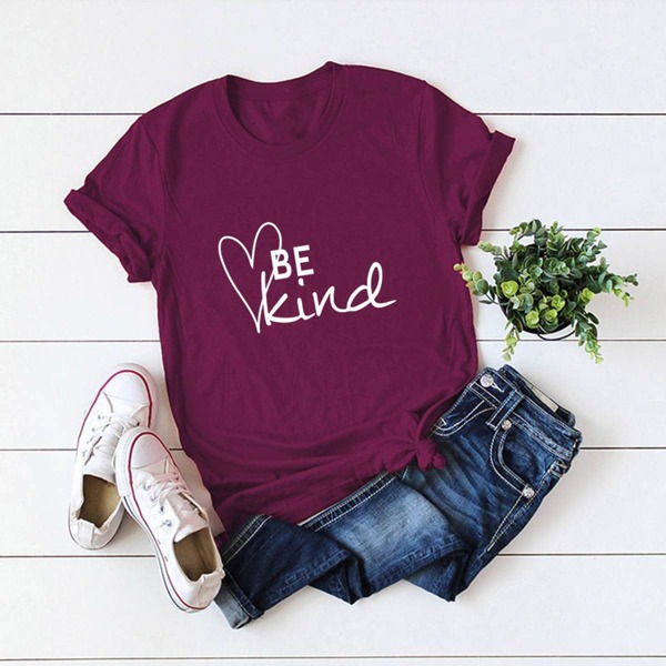 

Plus Slogan And Heart Print Tee, Burgundy
