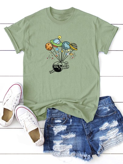 Plus Cartoon Graphic Round Neck Tee