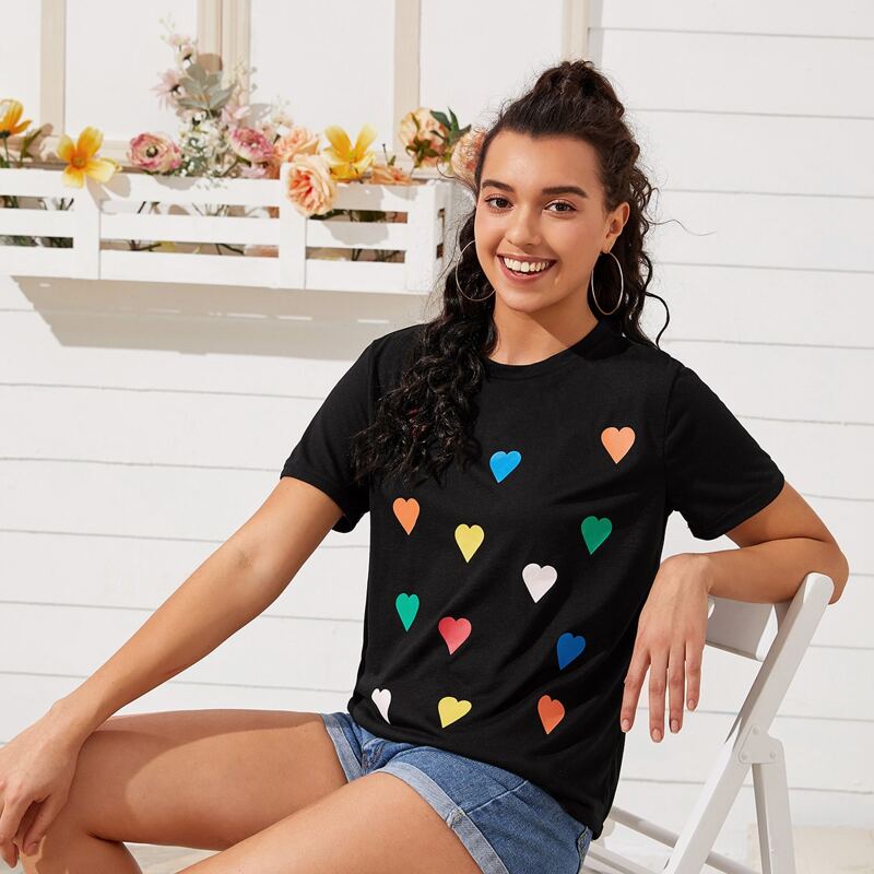 

Heart Print Tee, Black