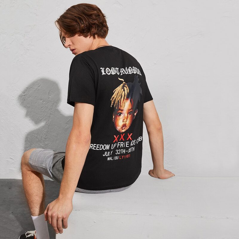 

Guys Figure & Slogan Graphic Back Tee, Black