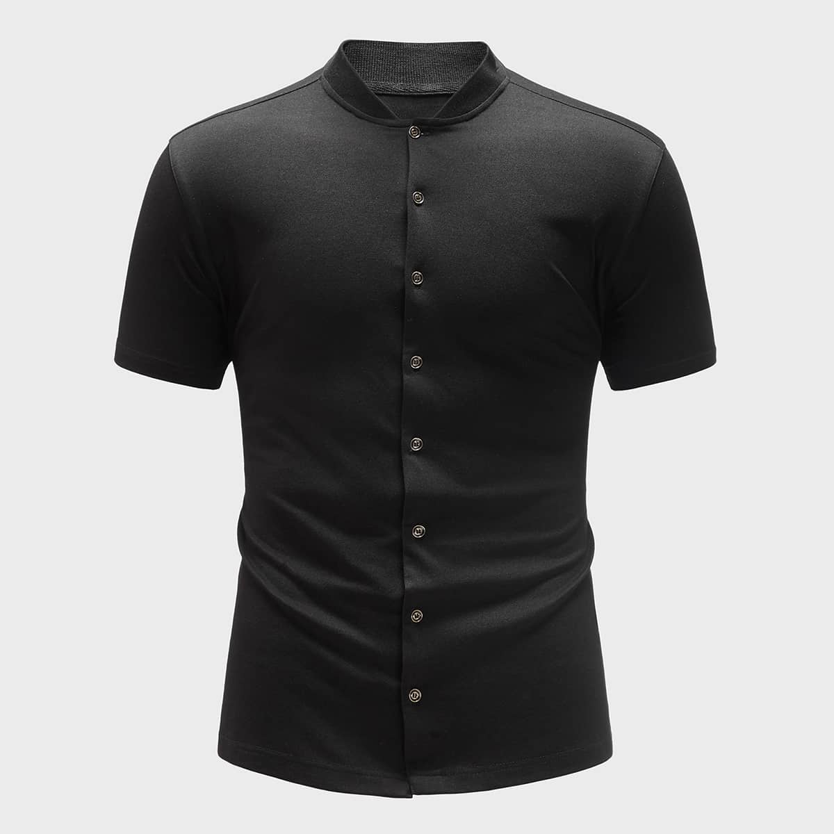 

Guys Stand Collar Button Front Tee, Black