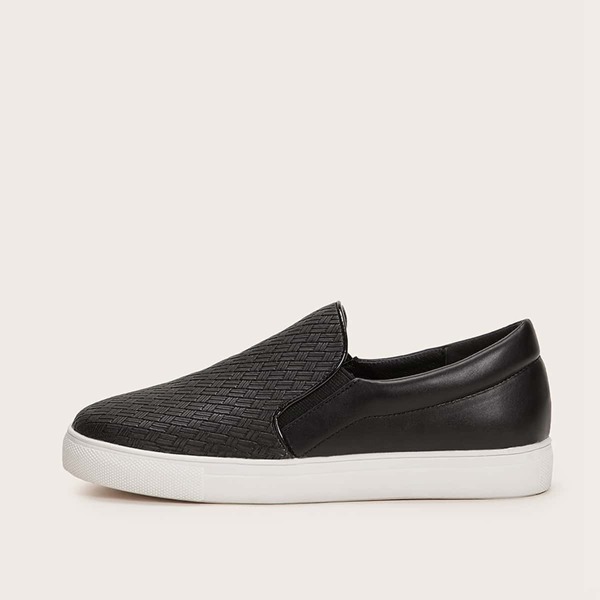 

Woven Design Slip On Sneakers, Black