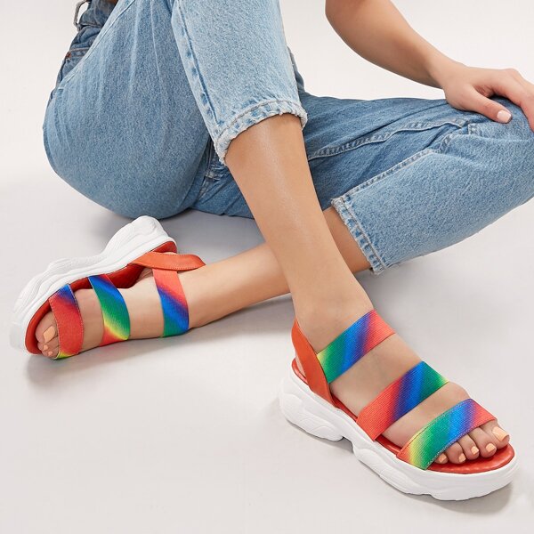 

Rainbow Elastic Strappy Chunky Sole Sandals, Multicolor