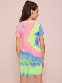 SHEIN Tween Girl Tie Dye Fitted Dress - Multicolor - View 2