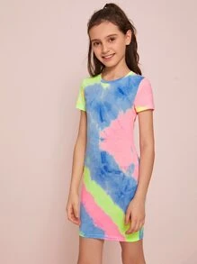 SHEIN Tween Girl Tie Dye Fitted Dress - Multicolor - View 4