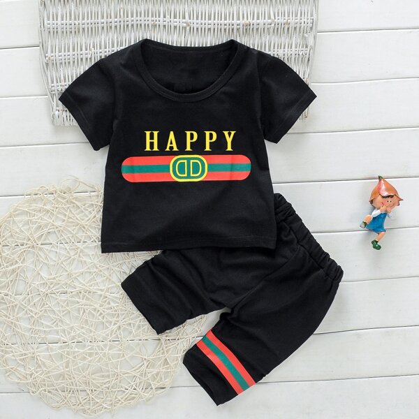 

Toddler Boys Letter And Striped Tee & Shorts, Black