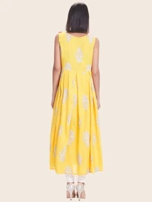 Block Print Tassel Sleeveless A-line Dress - Yellow - View 2