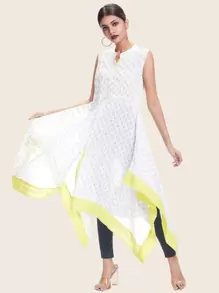 Kurta línea A sin manga de borde grabado - Blanco - Ver 1