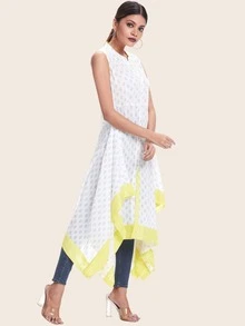 Kurta línea A sin manga de borde grabado - Blanco - Ver 5