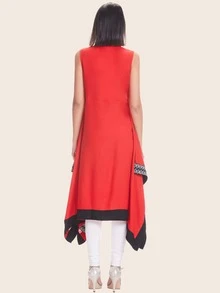 Taping Border Sleeveless A-line Kurta - Red - View 2