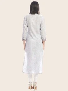 Kurta recta floral de rayas - Blanco - Ver 2