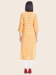 Floral Print Straight Kurta - Yellow - View 2
