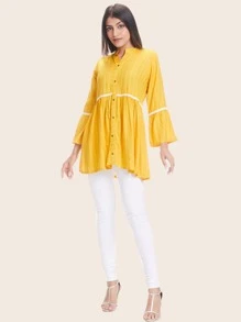 Kurta de cintura reunida de rayas - Amarillo - Ver 1