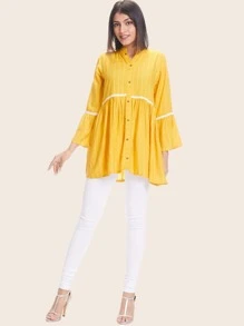Kurta de cintura reunida de rayas - Amarillo - Ver 3