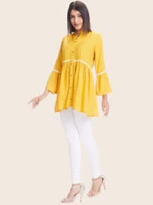 Kurta de cintura reunida de rayas - Amarillo - Ver 4