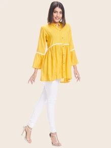 Kurta de cintura reunida de rayas - Amarillo - Ver 5
