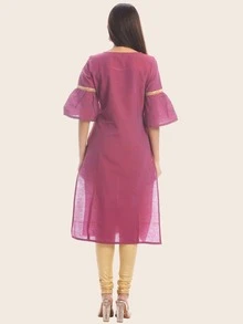 Kurta recta de manga campanuda con cinta dorada - Morado - Ver 2
