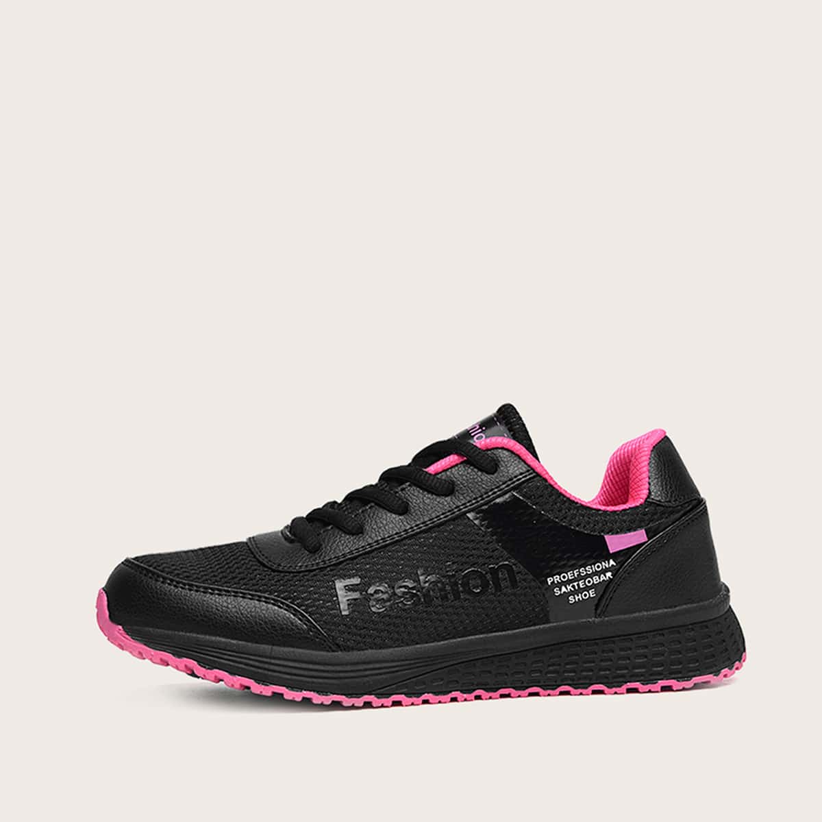 

Letter Graphic Lace-up Front Sneakers, Black