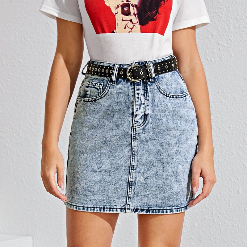 

Light Wash Denim Skirt Without Belt, Blue pastel