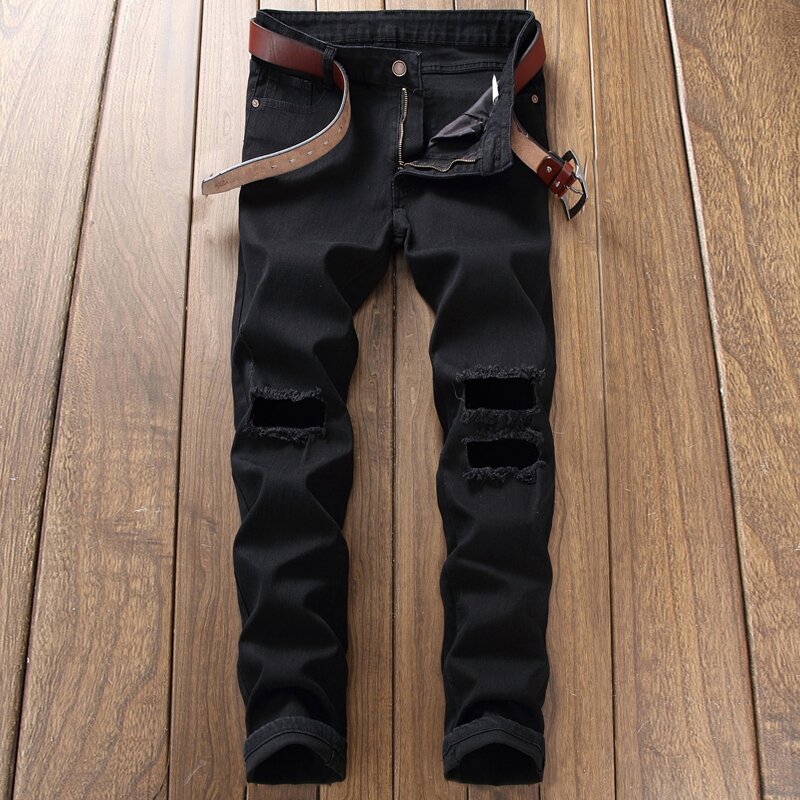 

Guys Ripped Solid Jeans, Black