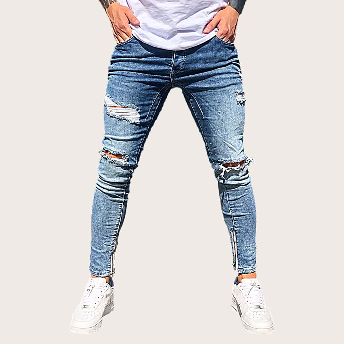 

Guys Zipper Side Ripped Jeans, Blue