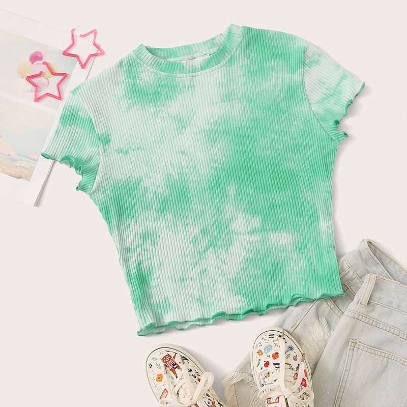 

Tie Dye Ribbed Crop Tee, Green