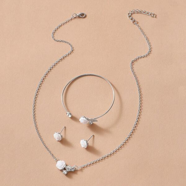 

Браслет, серьги и ожерелье с цветочным декором 4шт