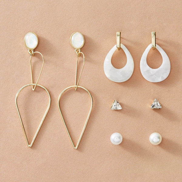 

4pairs Rhinestone Engraved Faux Pearl Decor Earrings, Multicolor