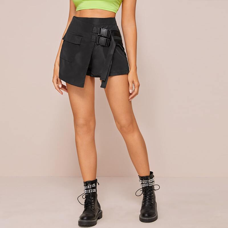 

Release Buckle Grosgrain High-Rise Skorts, Black