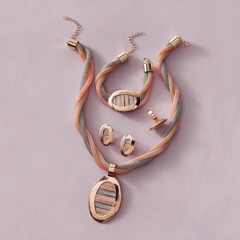 

5pcs Geometric Decor Jewelry Set, Multicolor
