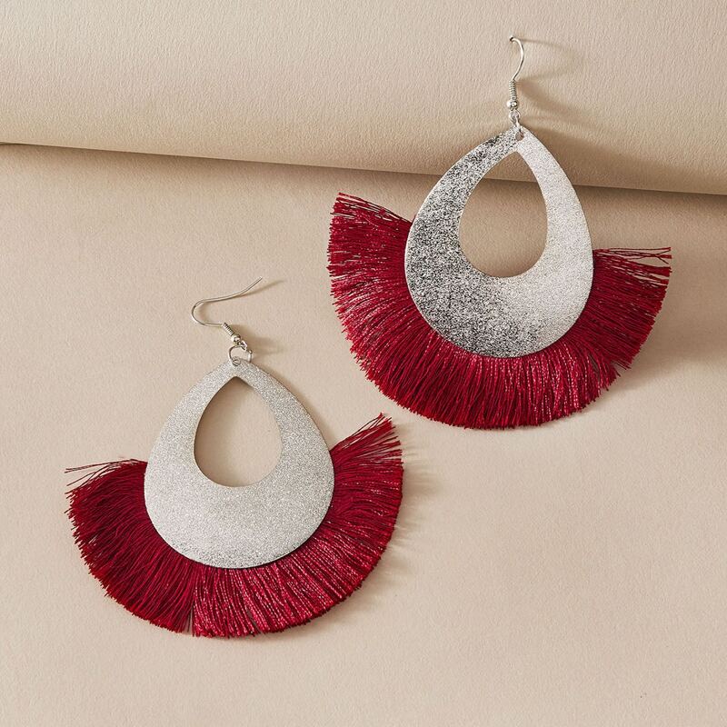 

1pair Tassel Decor Drop Earrings, Multicolor