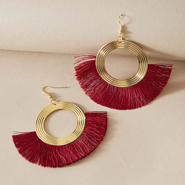 

1pair Tassel Decor Geometric Drop Earrings, Multicolor