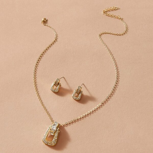 

3pcs Rhinestone Engraved Earrings & Necklace
